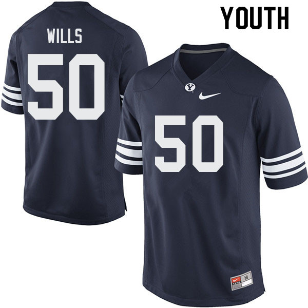 Youth #50 Connor Wills BYU Cougars College Football Jerseys Sale-Navy